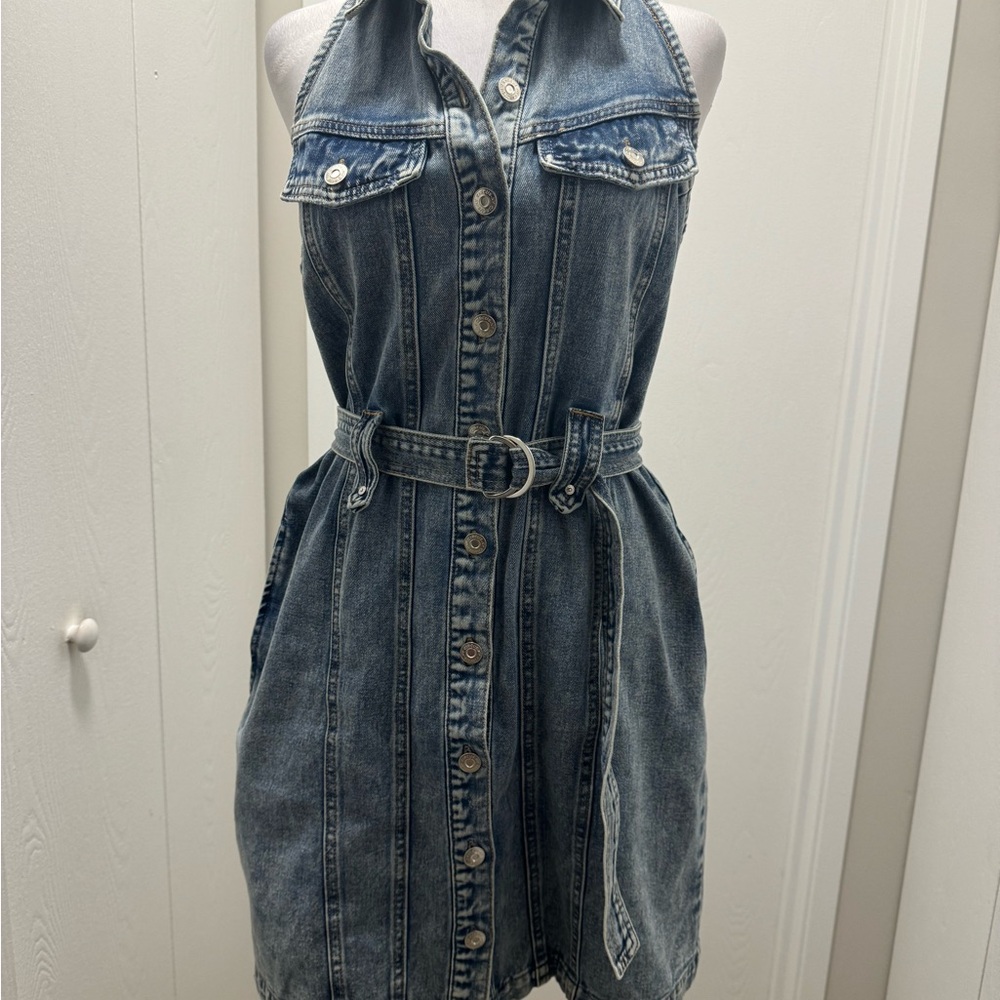 Circus NY Halter collared belted denim dress - Picture 2 of 8